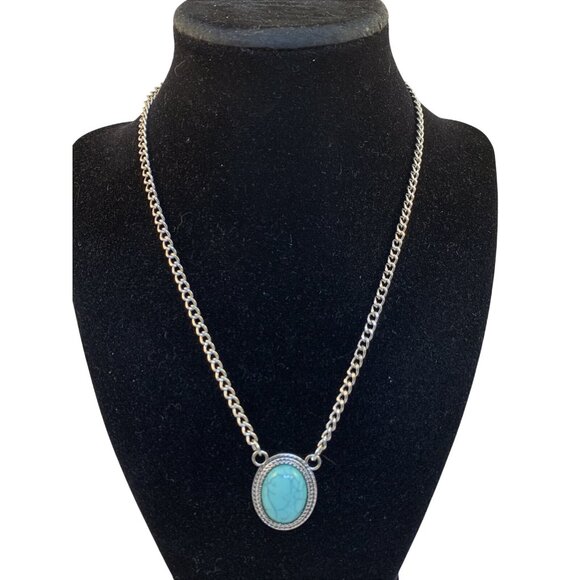 Unbranded Jewelry - Vintage Silver Tone And Faux Turquois Necklace  (1889)